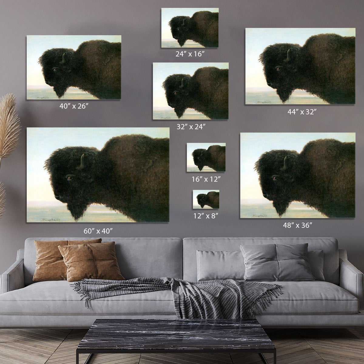 Buffalo Head by Bierstadt Canvas Print or Poster