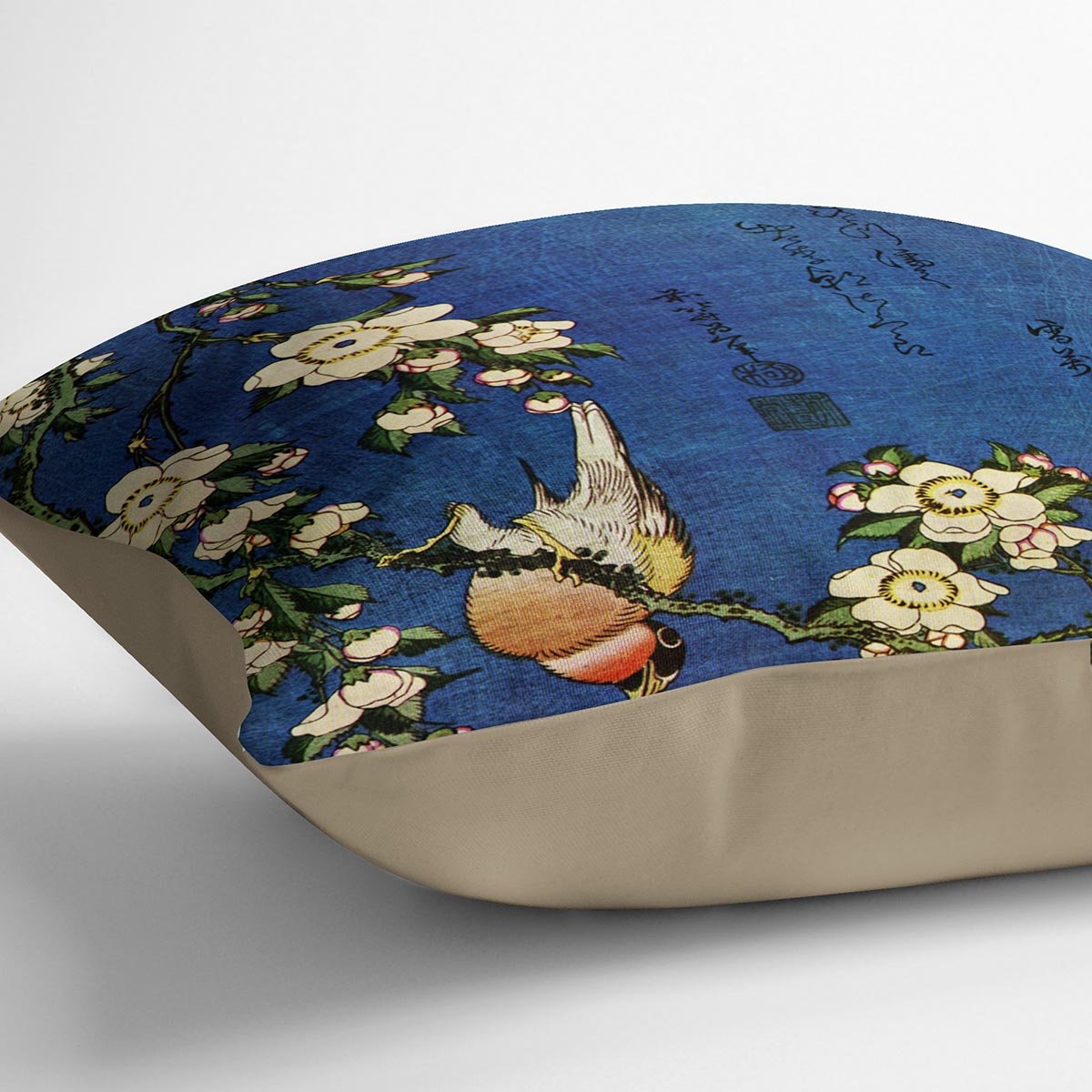 Bullfinch and drooping cherry by Hokusai Throw Pillow