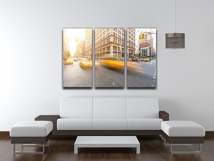 Busy road intersection in Manhattan 3 Split Panel Canvas Print - Canvas Art Rocks - 3