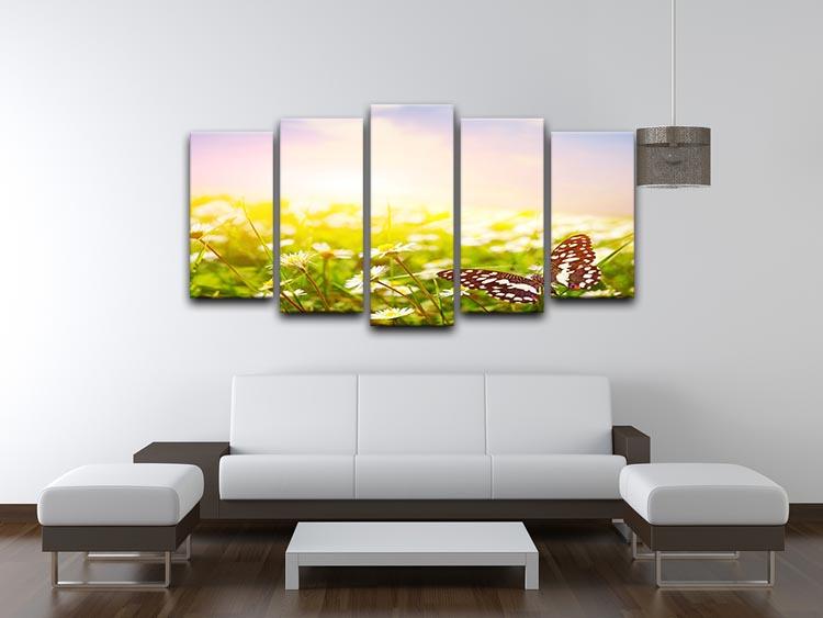 Butterfly on a daisy field 5 Split Panel Canvas - Canvas Art Rocks - 3