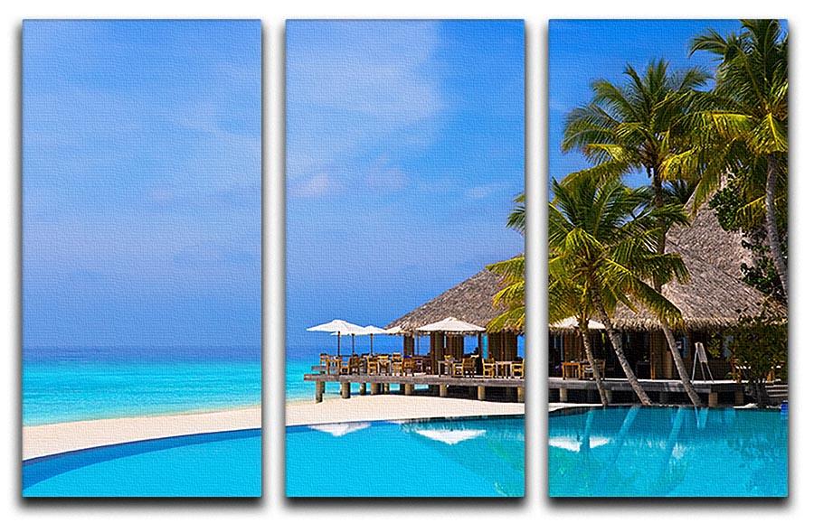 Cafe and pool on a tropical beach 3 Split Panel Canvas Print - Canvas Art Rocks - 1
