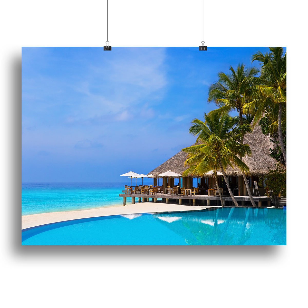 Cafe and pool on a tropical beach Canvas Print or Poster
