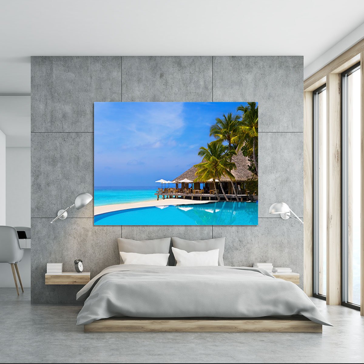 Cafe and pool on a tropical beach Canvas Print or Poster