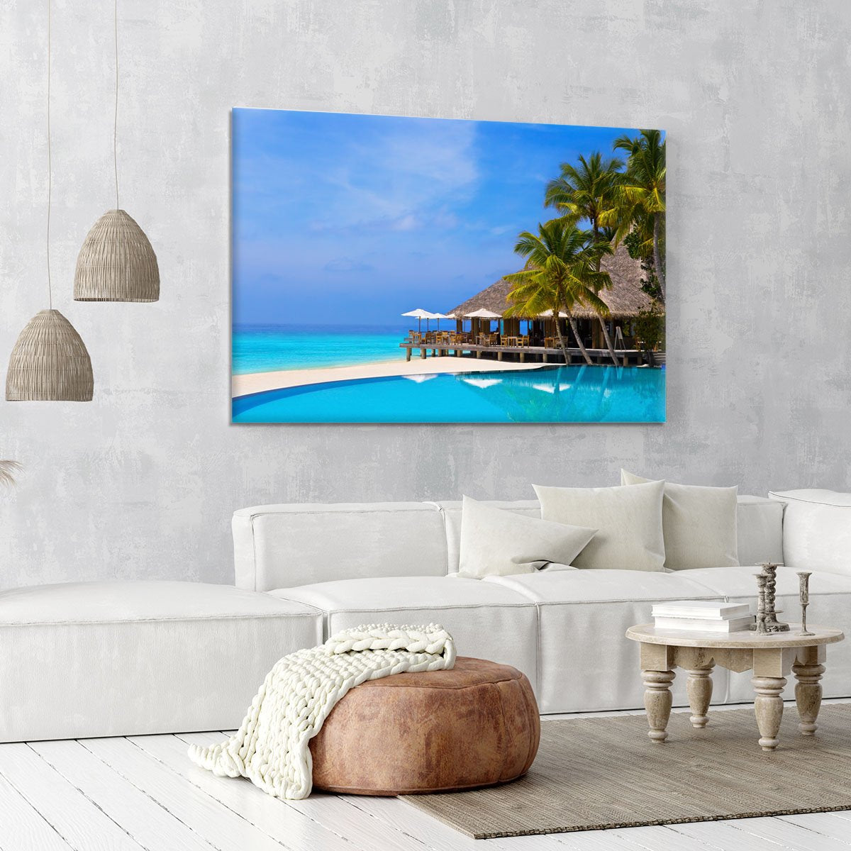 Cafe and pool on a tropical beach Canvas Print or Poster