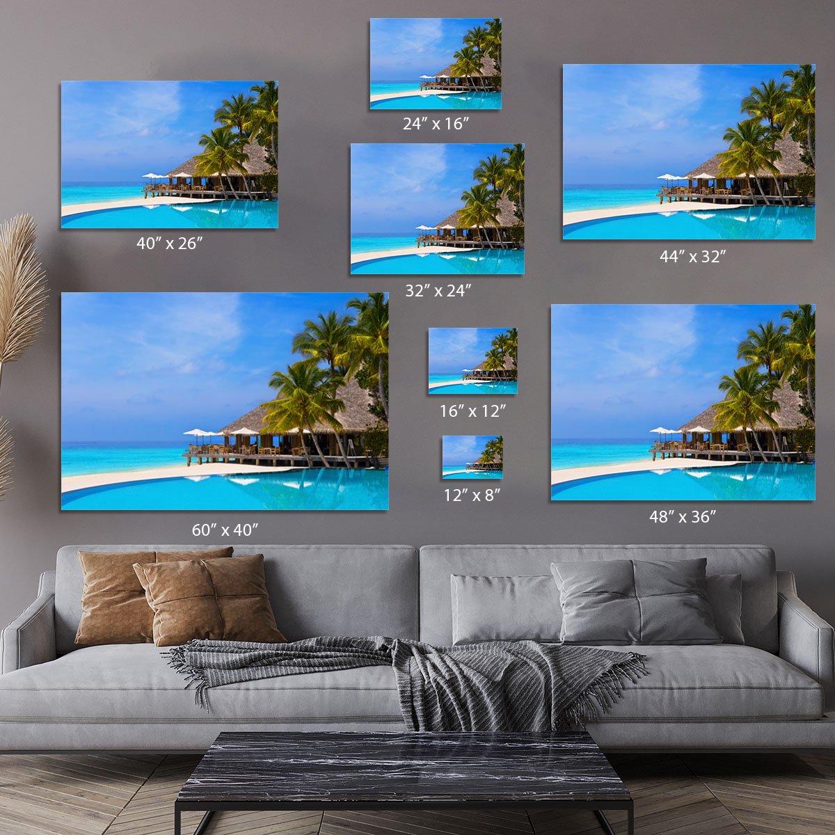 Cafe and pool on a tropical beach Canvas Print or Poster