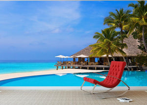 Cafe and pool on a tropical beach Wall Mural Wallpaper - Canvas Art Rocks - 2