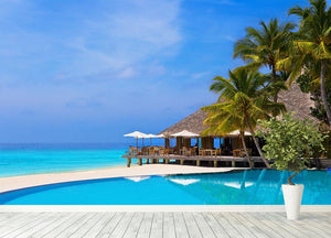 Cafe and pool on a tropical beach Wall Mural Wallpaper - Canvas Art Rocks - 4