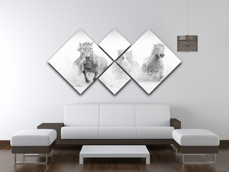Camargue Horses running 4 Square Multi Panel Canvas - Canvas Art Rocks - 3