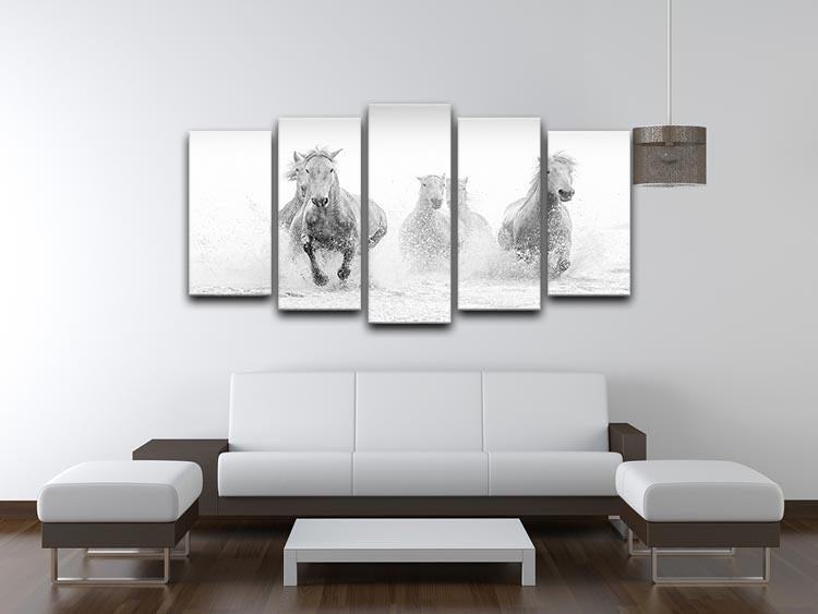 Camargue Horses running 5 Split Panel Canvas - Canvas Art Rocks - 3