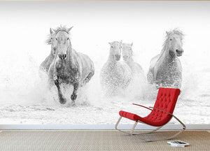 Camargue Horses running Wall Mural Wallpaper - Canvas Art Rocks - 2