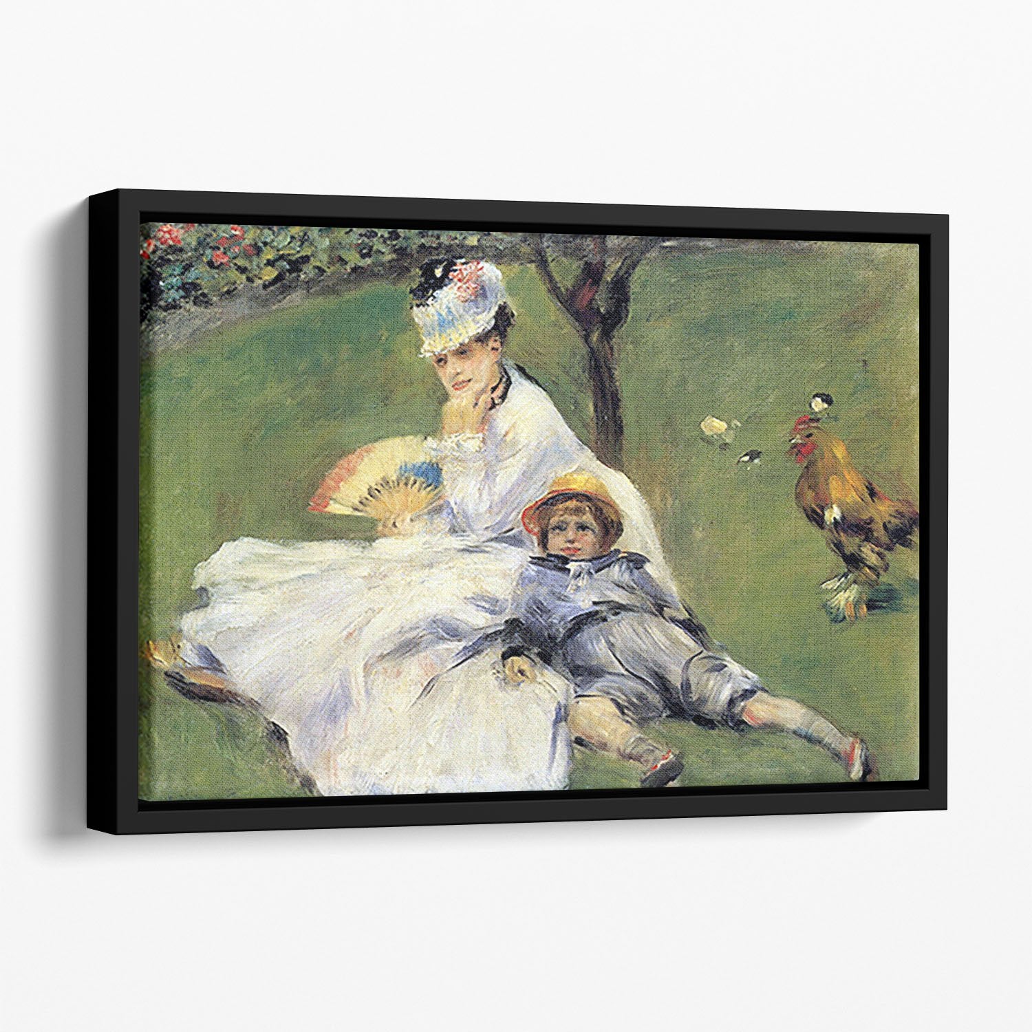 Camille Monet and her son Jean in the garden of Argenteuil by Renoir Floating Framed Canvas