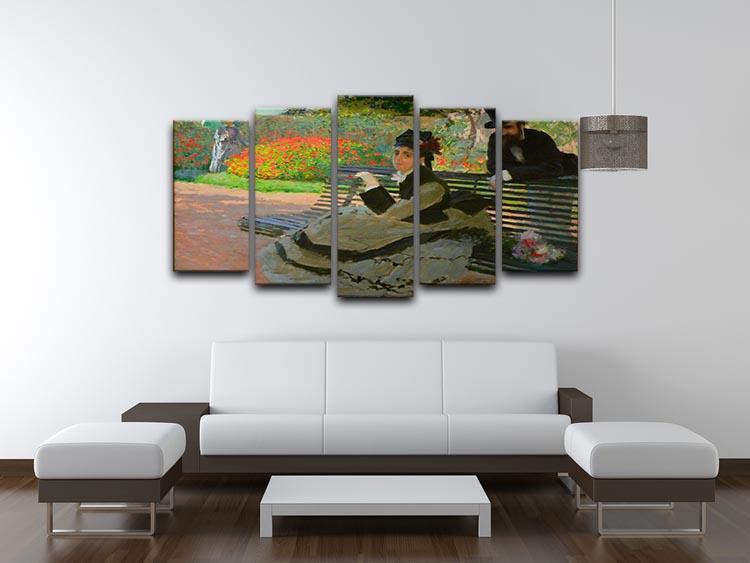 Camille Monet on a garden bench by Monet 5 Split Panel Canvas - Canvas Art Rocks - 3