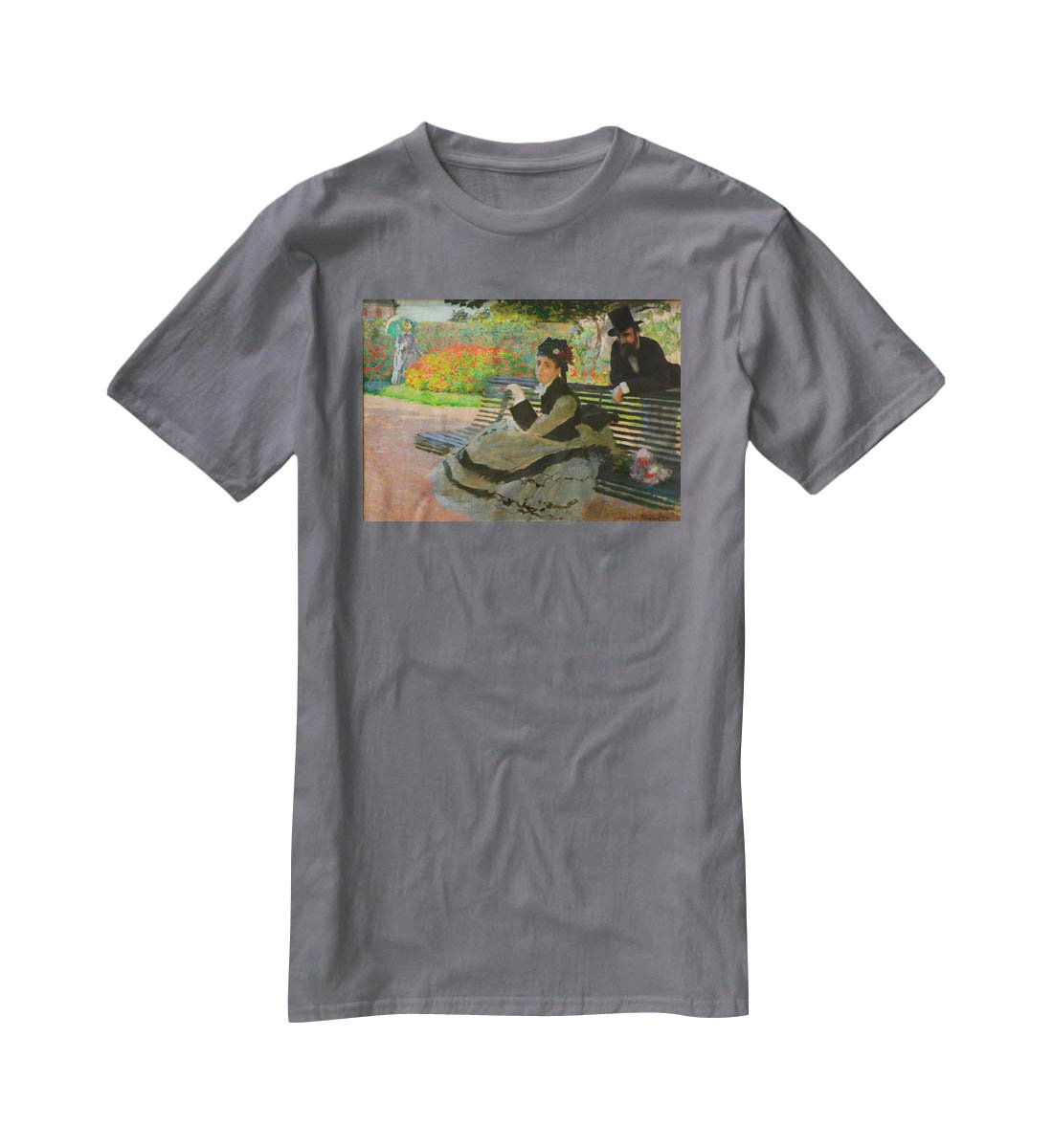 Camille Monet on a garden bench by Monet T-Shirt - Canvas Art Rocks - 3