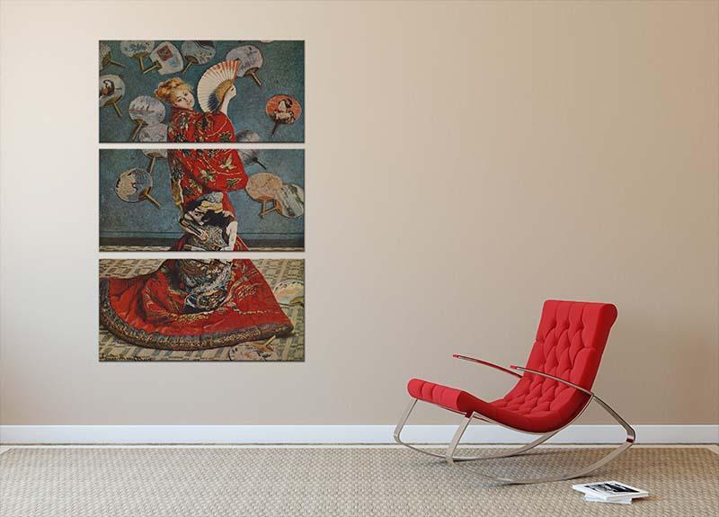 Camille in Japanese dress by Monet 3 Split Panel Canvas Print - Canvas Art Rocks - 2
