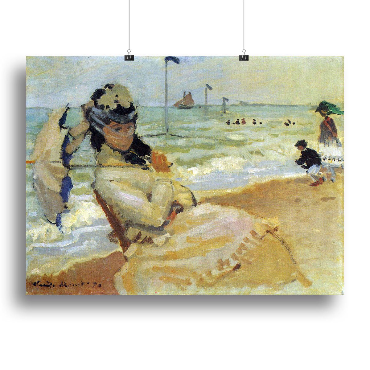 Camille on the beach at Trouville by Monet Canvas Print or Poster