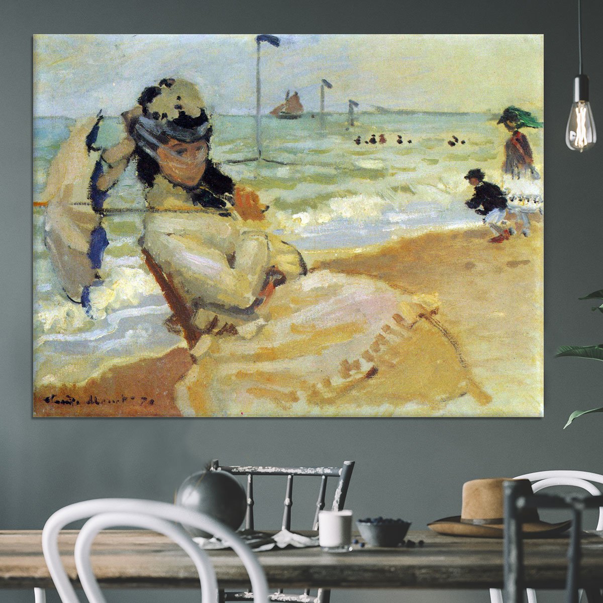 Camille on the beach at Trouville by Monet Canvas Print or Poster