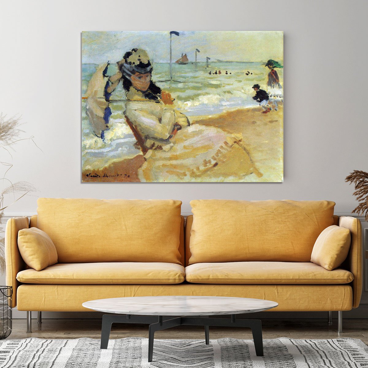 Camille on the beach at Trouville by Monet Canvas Print or Poster