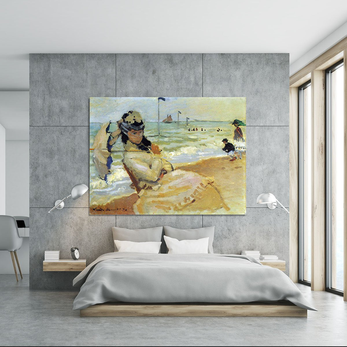 Camille on the beach at Trouville by Monet Canvas Print or Poster