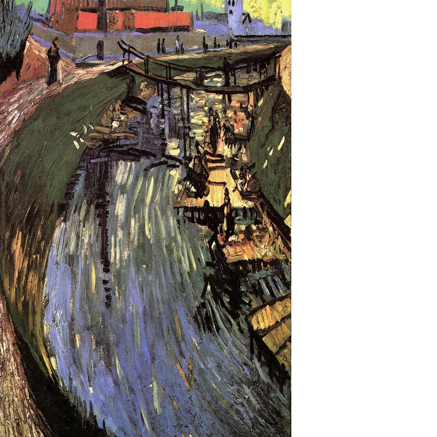 Canal with Women Washing by Van Gogh Floating Framed Canvas