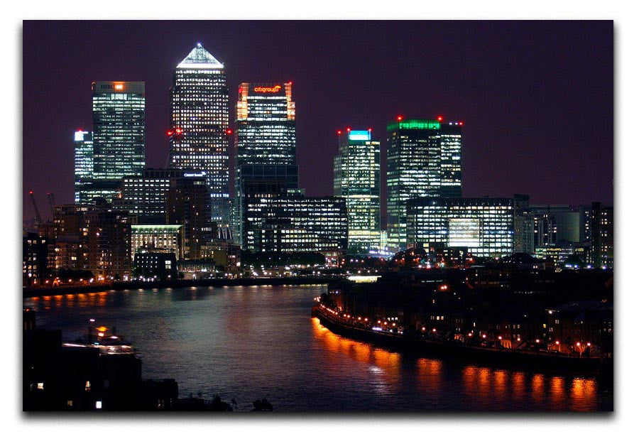 Canary Wharf London At Night Print - Canvas Art Rocks - 1