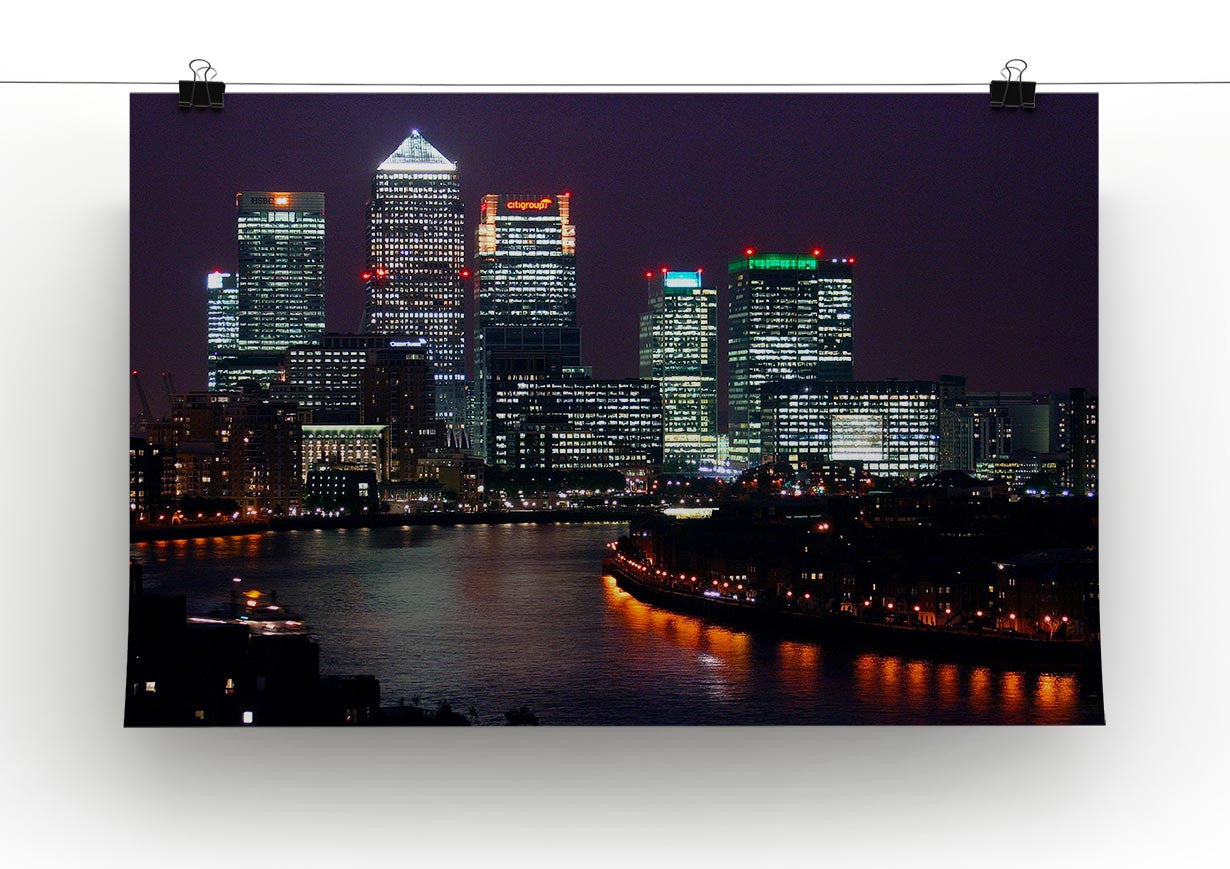 Canary Wharf London At Night Print - Canvas Art Rocks - 2