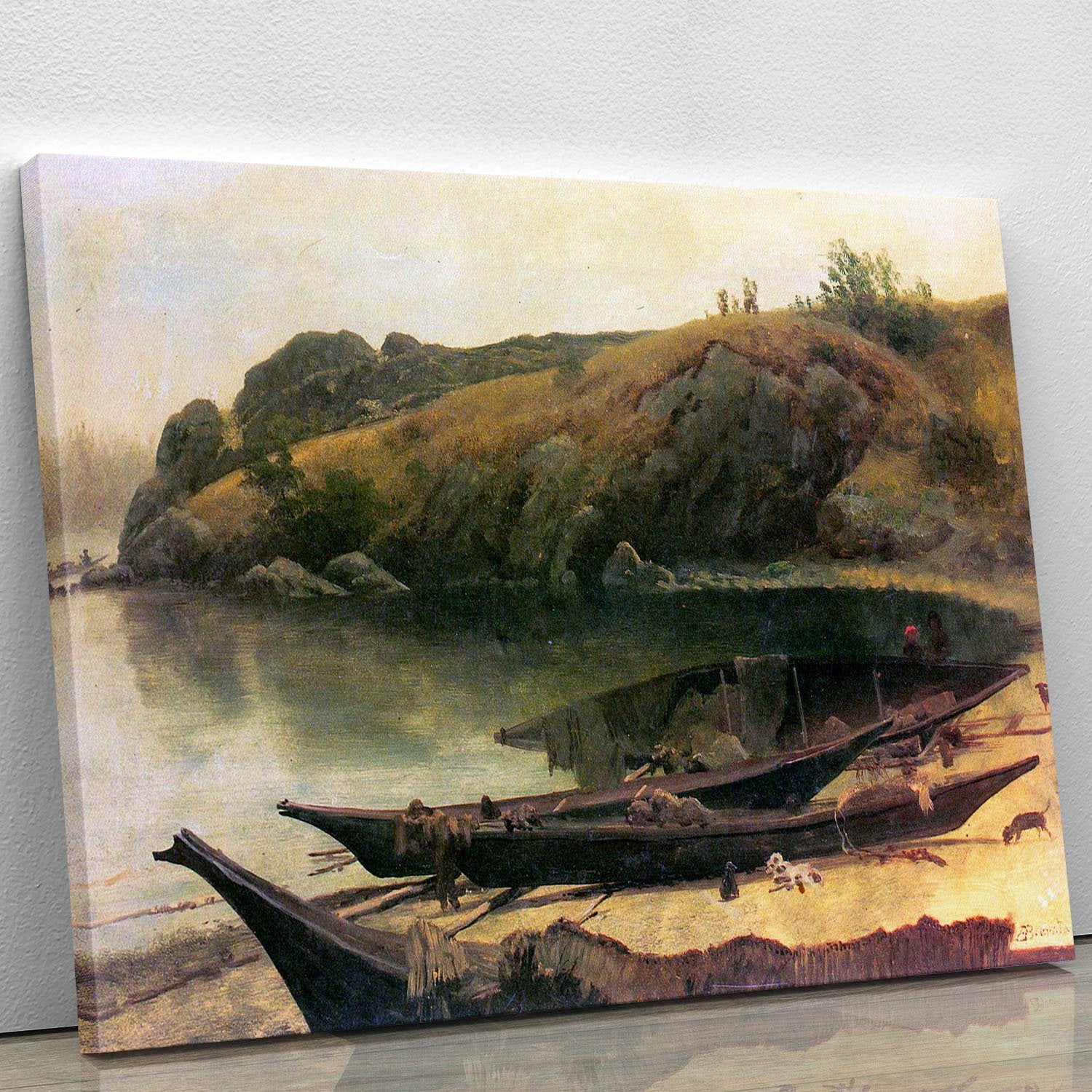 Canoes by Bierstadt Canvas Print or Poster