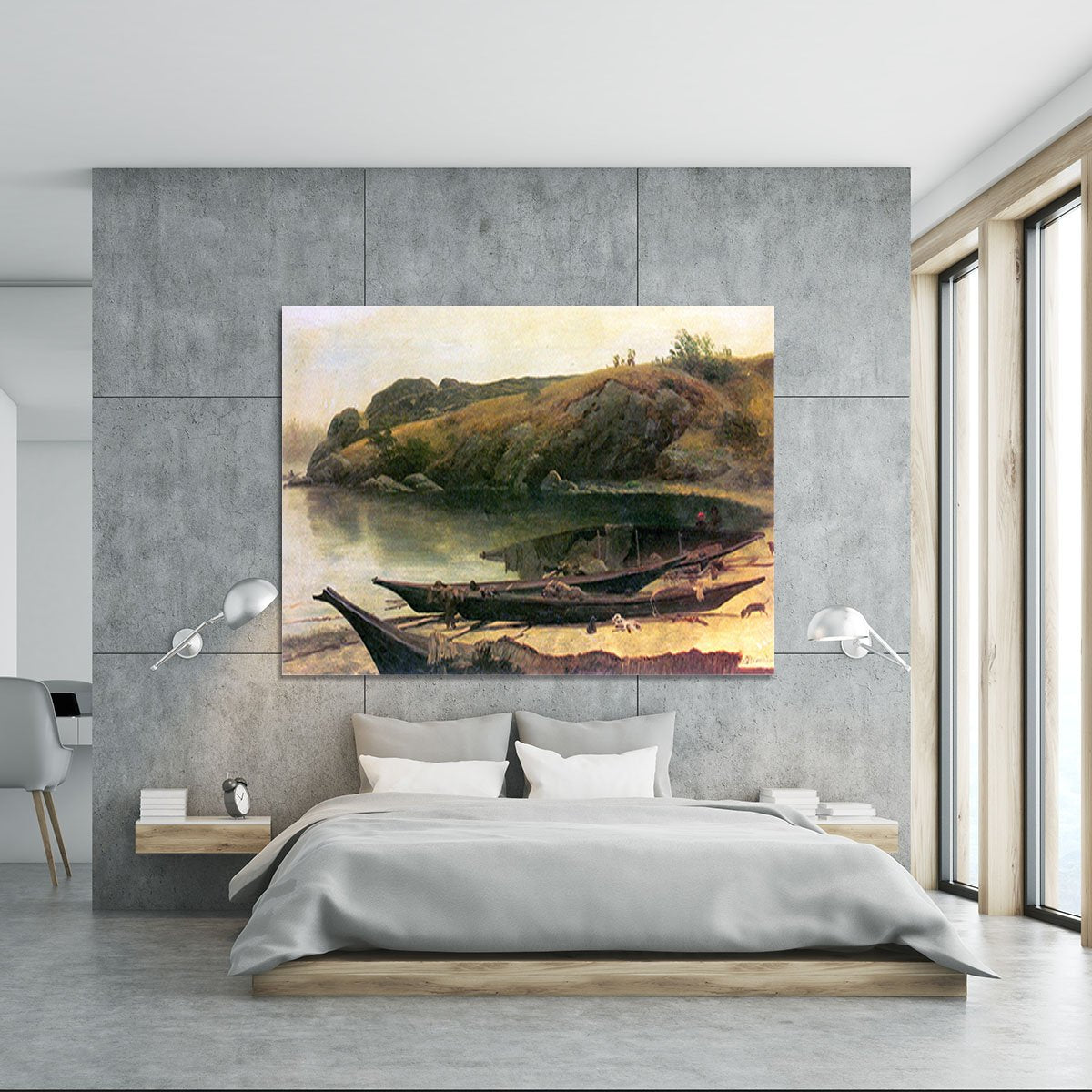 Canoes by Bierstadt Canvas Print or Poster