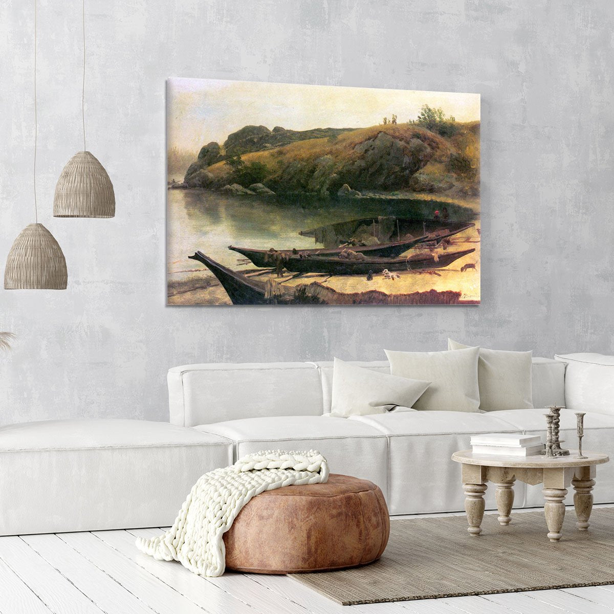 Canoes by Bierstadt Canvas Print or Poster