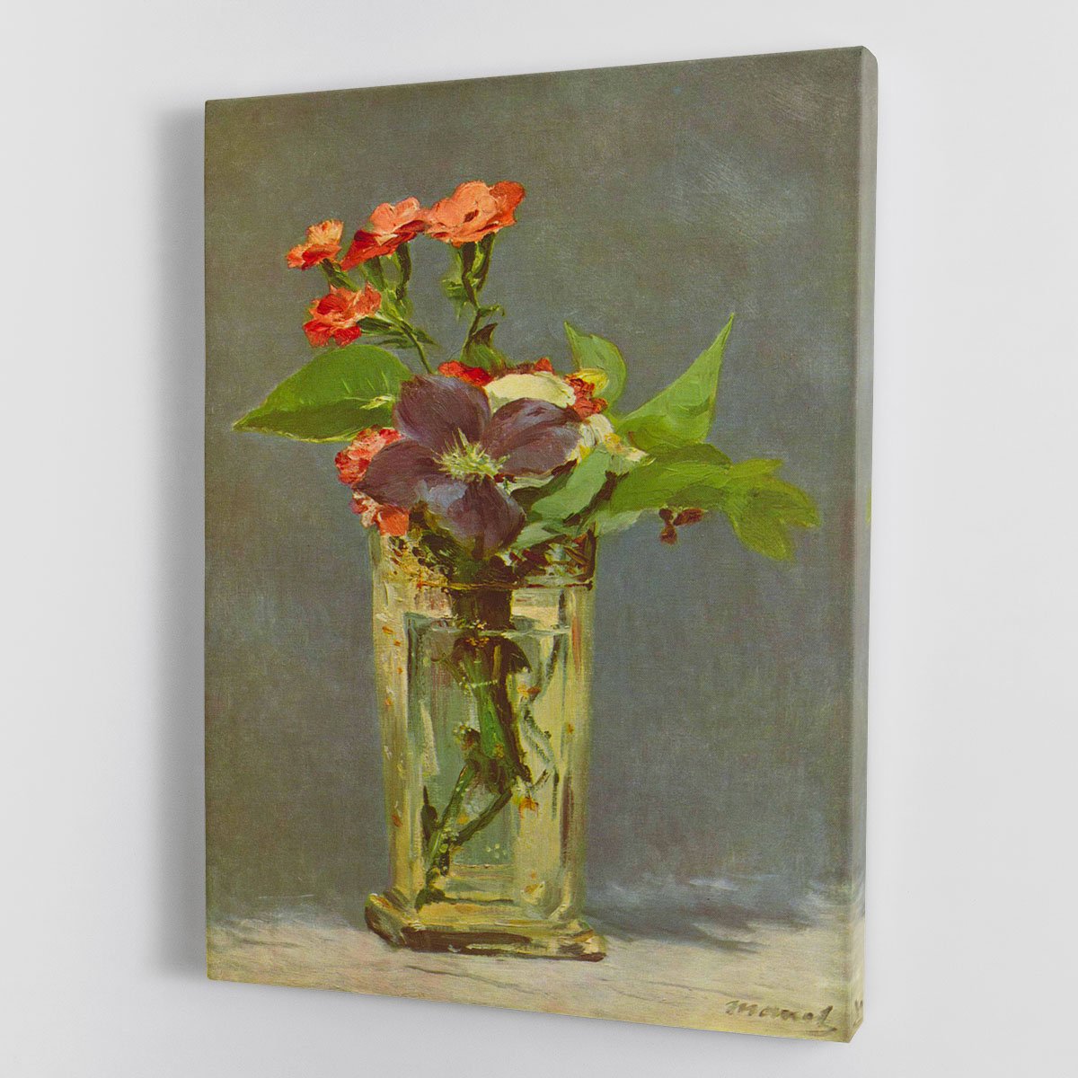 Carnations and Clematis in a Crystal Vase by Manet Canvas Print or Poster