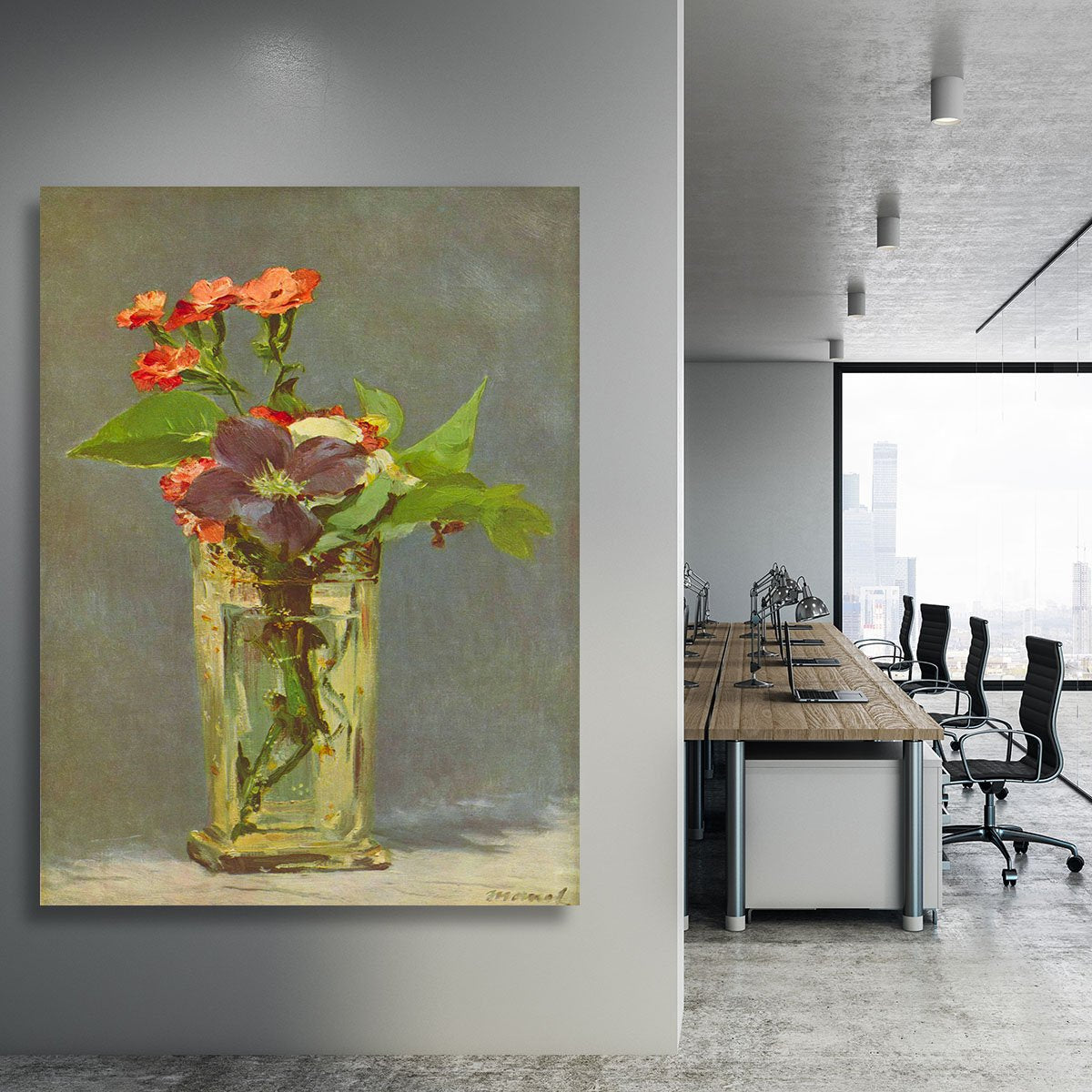Carnations and Clematis in a Crystal Vase by Manet Canvas Print or Poster