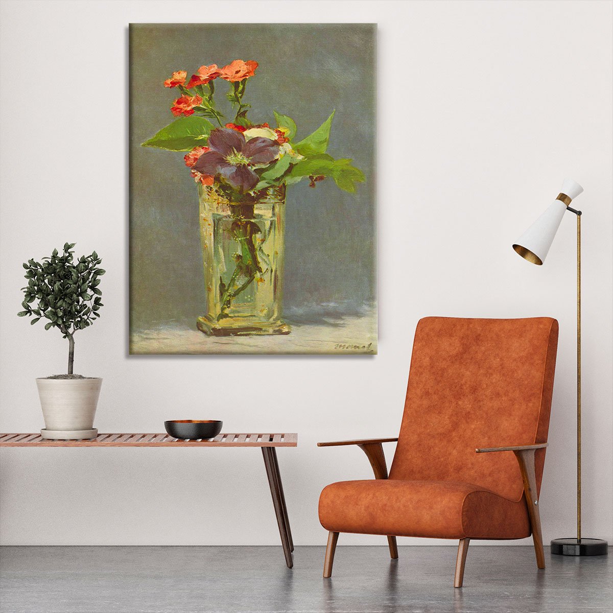Carnations and Clematis in a Crystal Vase by Manet Canvas Print or Poster