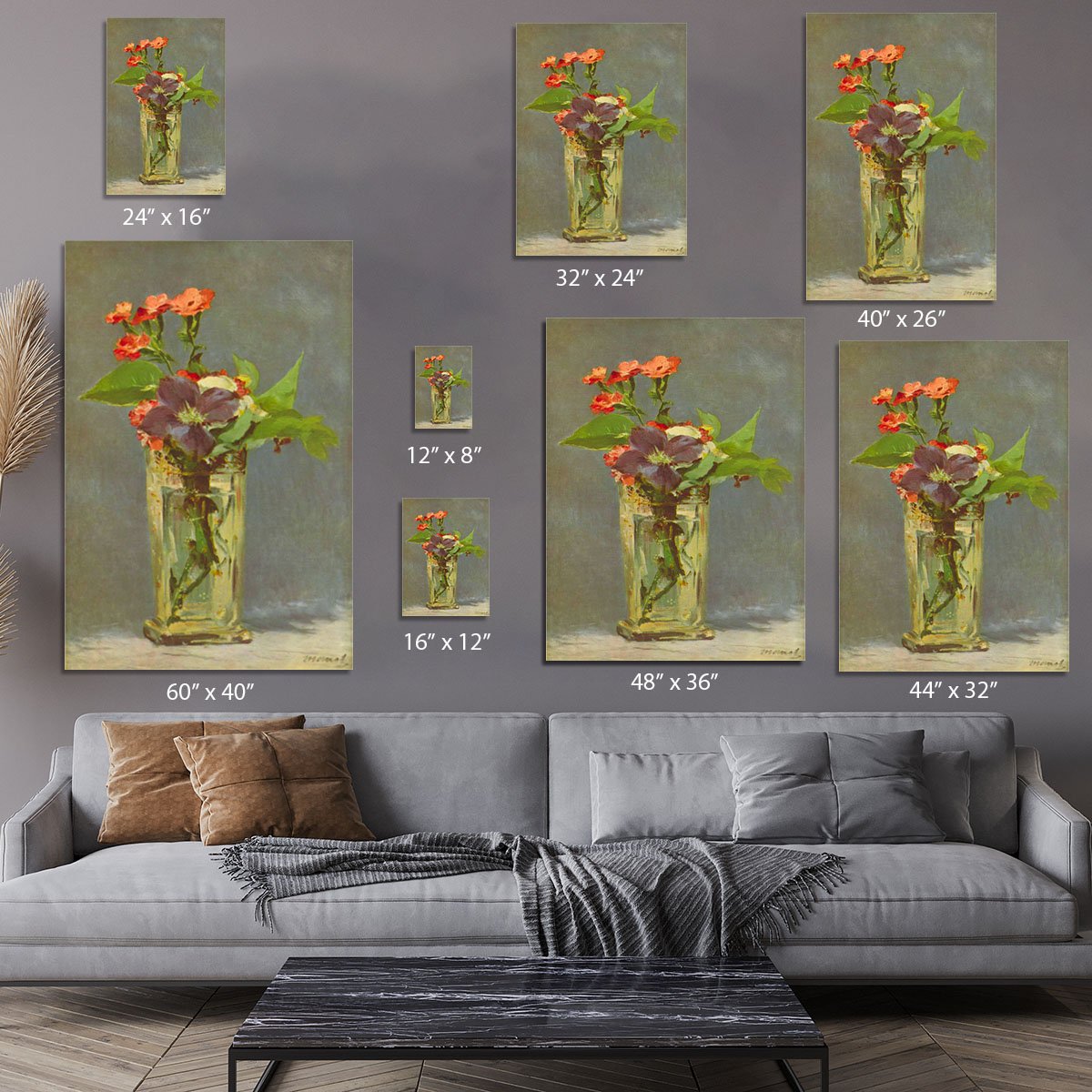 Carnations and Clematis in a Crystal Vase by Manet Canvas Print or Poster