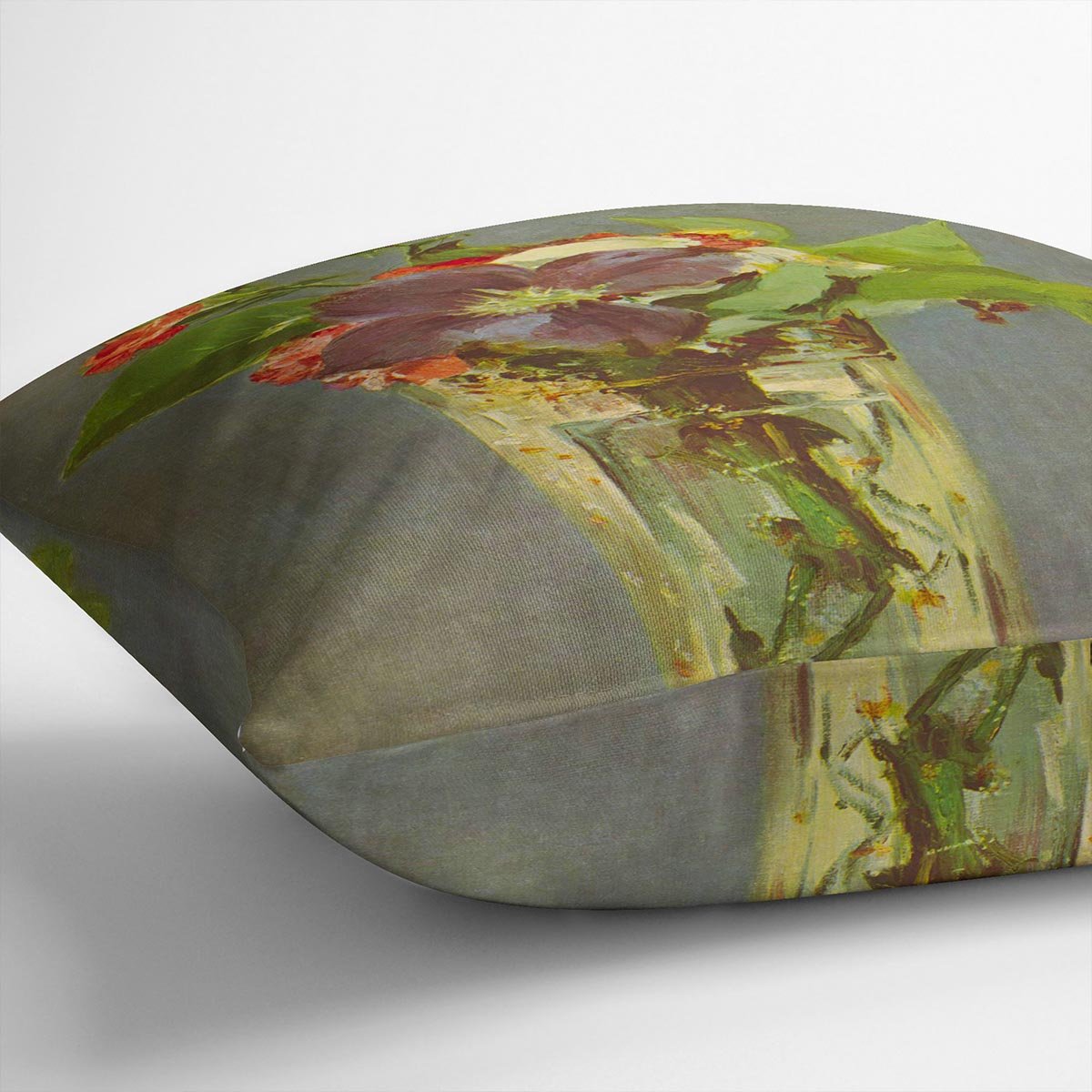 Carnations and Clematis in a Crystal Vase by Manet Throw Pillow