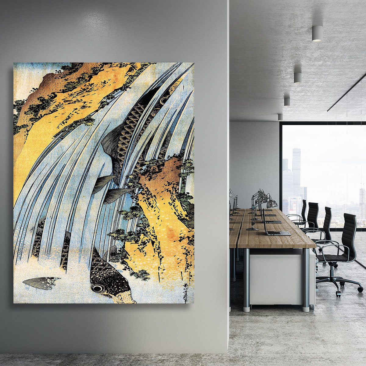 Carps ascending waterfall by Hokusai Canvas Print or Poster
