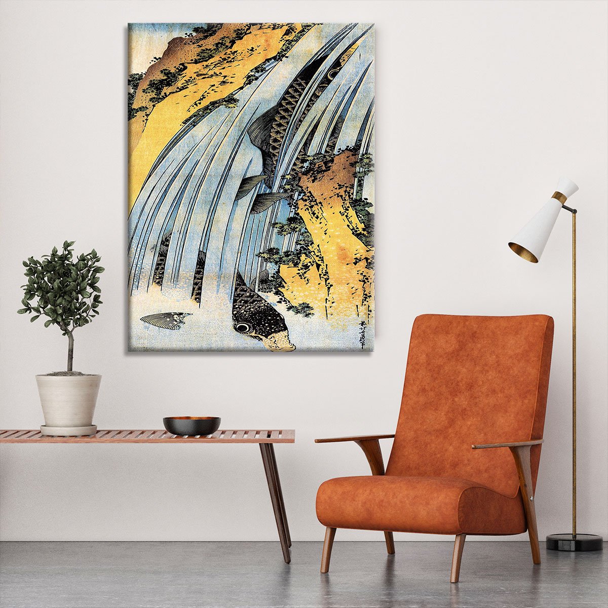 Carps ascending waterfall by Hokusai Canvas Print or Poster