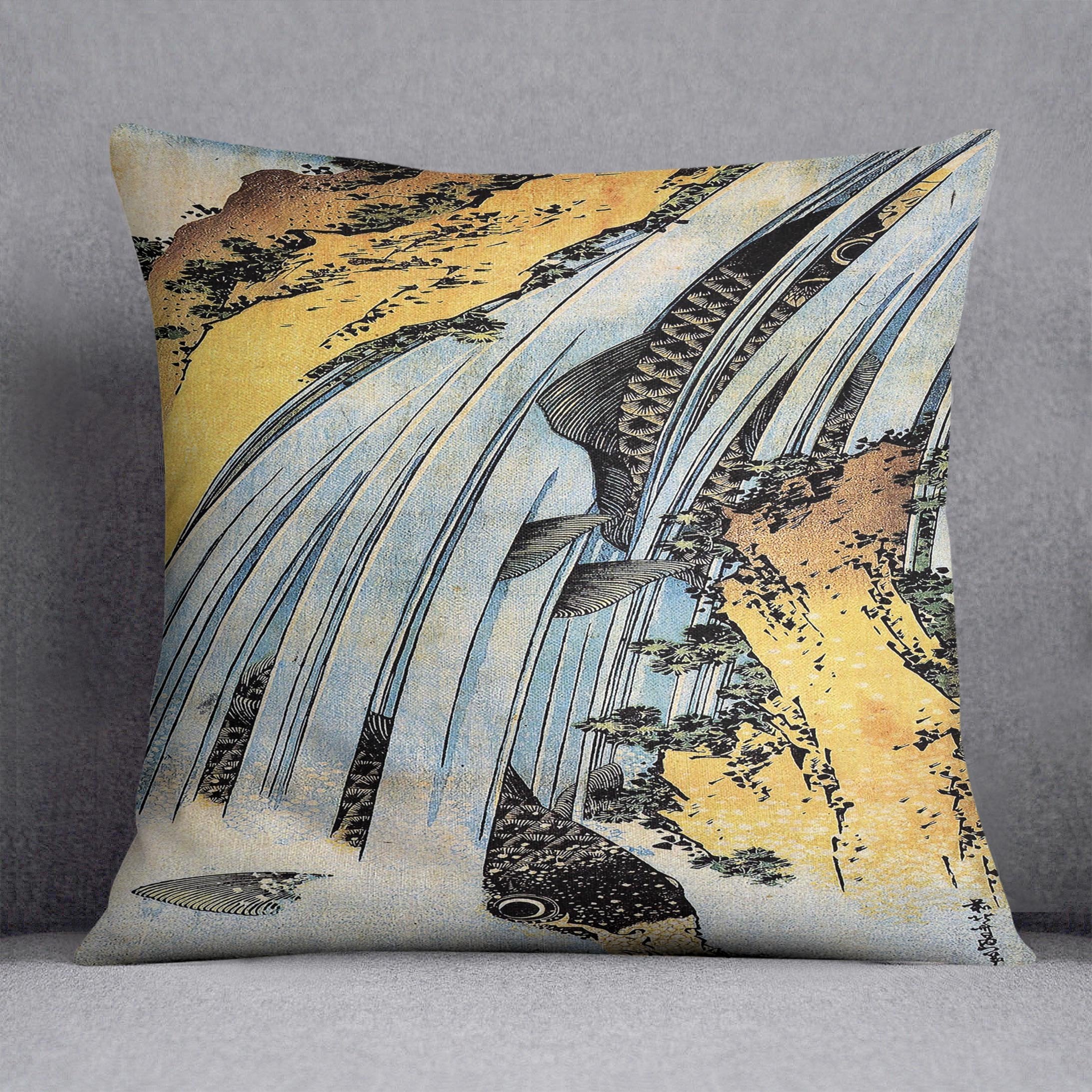 Carps ascending waterfall by Hokusai Throw Pillow