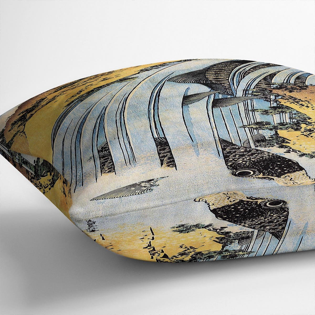 Carps ascending waterfall by Hokusai Throw Pillow