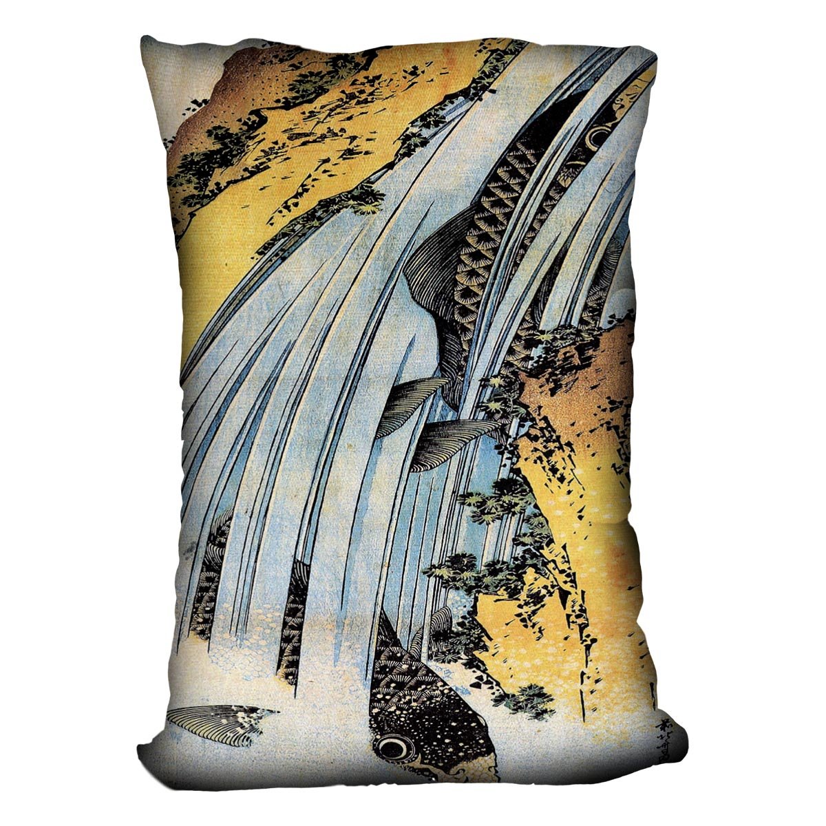 Carps ascending waterfall by Hokusai Throw Pillow