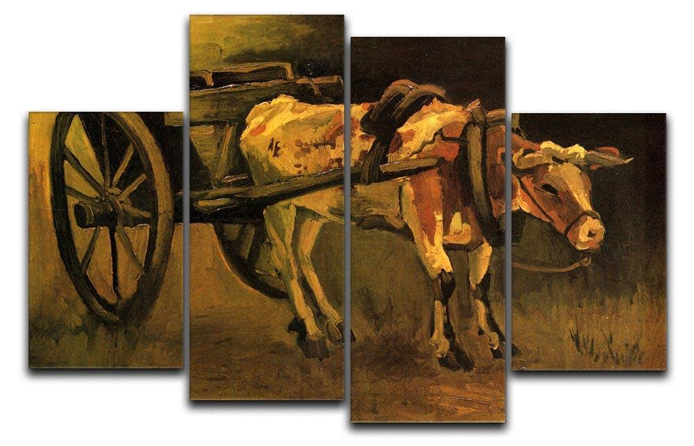 Cart with Red and White Ox by Van Gogh 4 Split Panel Canvas  - Canvas Art Rocks - 1