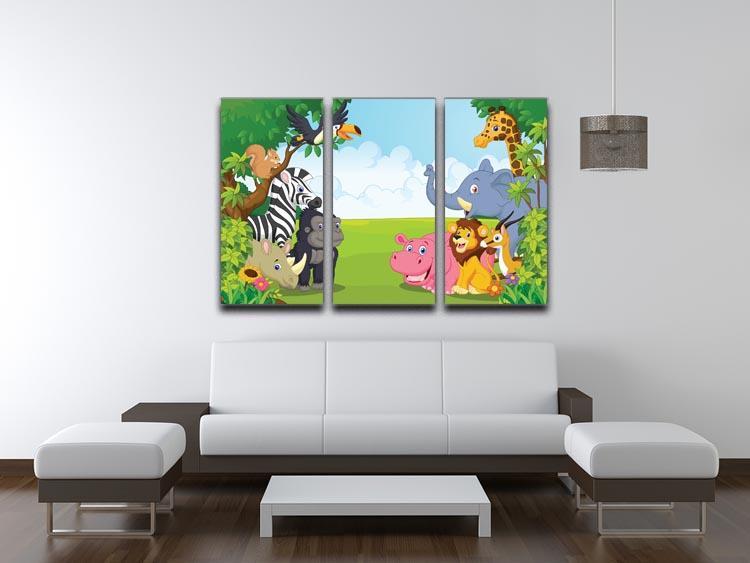 Cartoon collection animal in the jungle 3 Split Panel Canvas Print - Canvas Art Rocks - 3