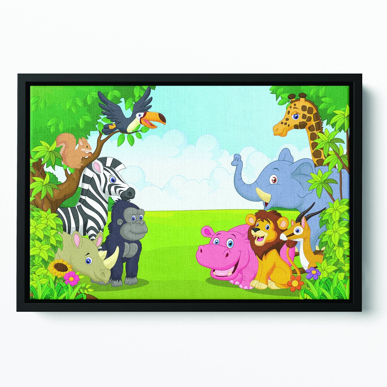 Cartoon collection animal in the jungle Floating Framed Canvas