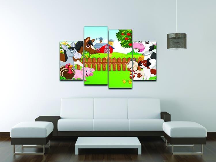 Cartoon happy animal collection 4 Split Panel Canvas - Canvas Art Rocks - 3