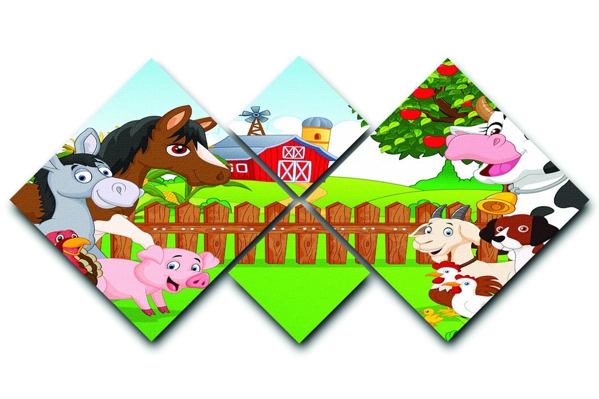 Cartoon happy animal collection 4 Square Multi Panel Canvas  - Canvas Art Rocks - 1