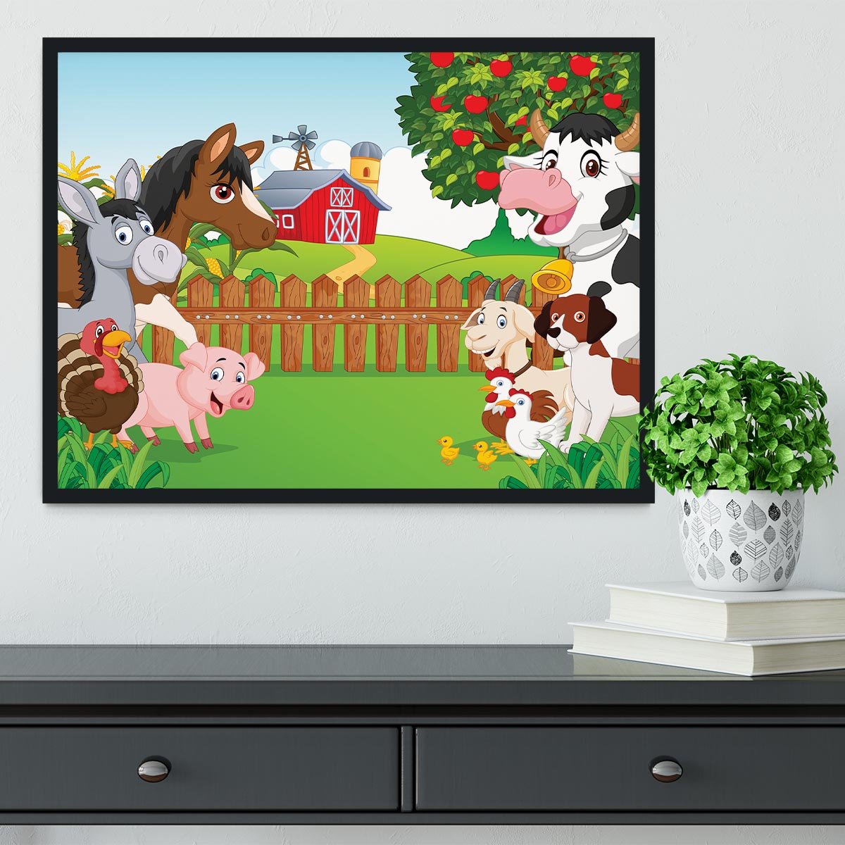Cartoon happy animal collection Framed Print - Canvas Art Rocks - 2