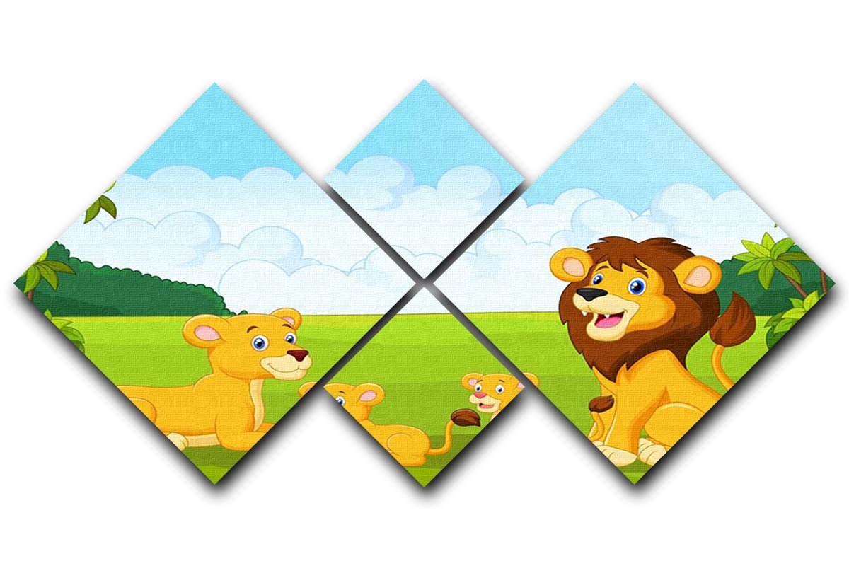 Cartoon lion family 4 Square Multi Panel Canvas - Canvas Art Rocks - 1