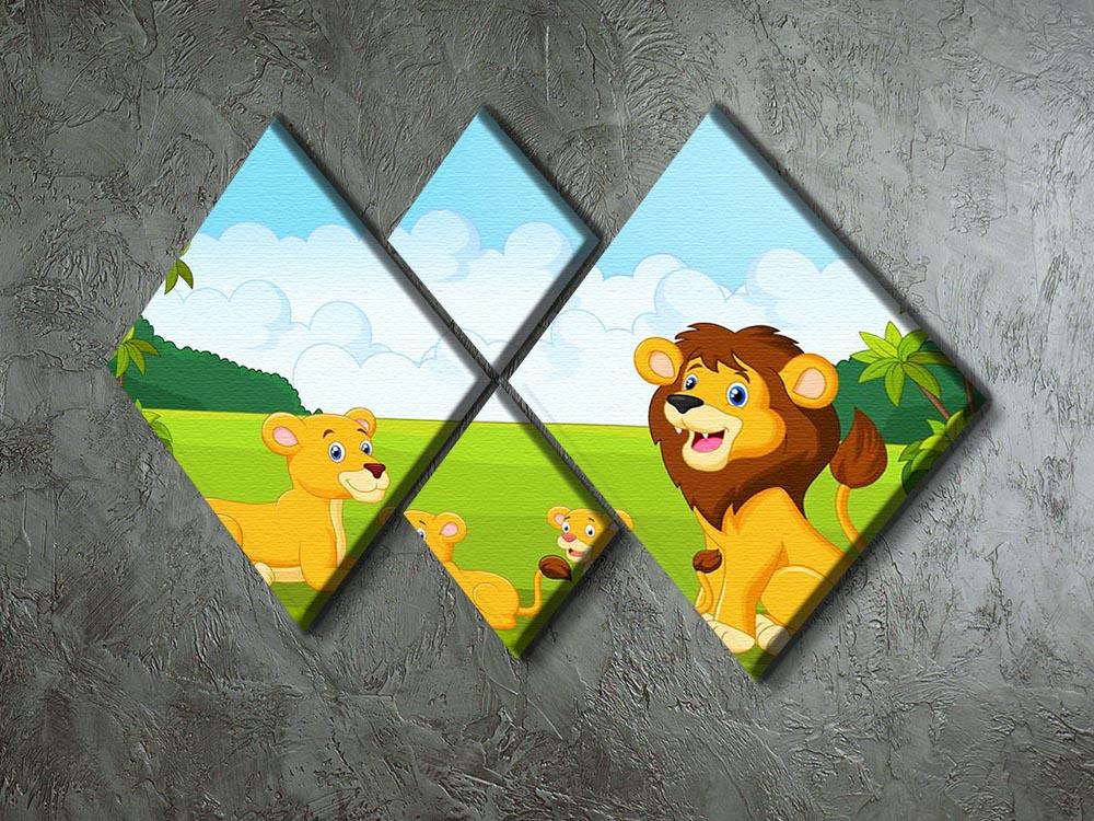 Cartoon lion family 4 Square Multi Panel Canvas - Canvas Art Rocks - 2