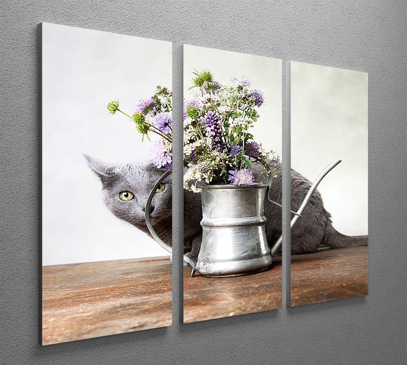 Cat with Flowers 3 Split Panel Canvas Print - Canvas Art Rocks - 2