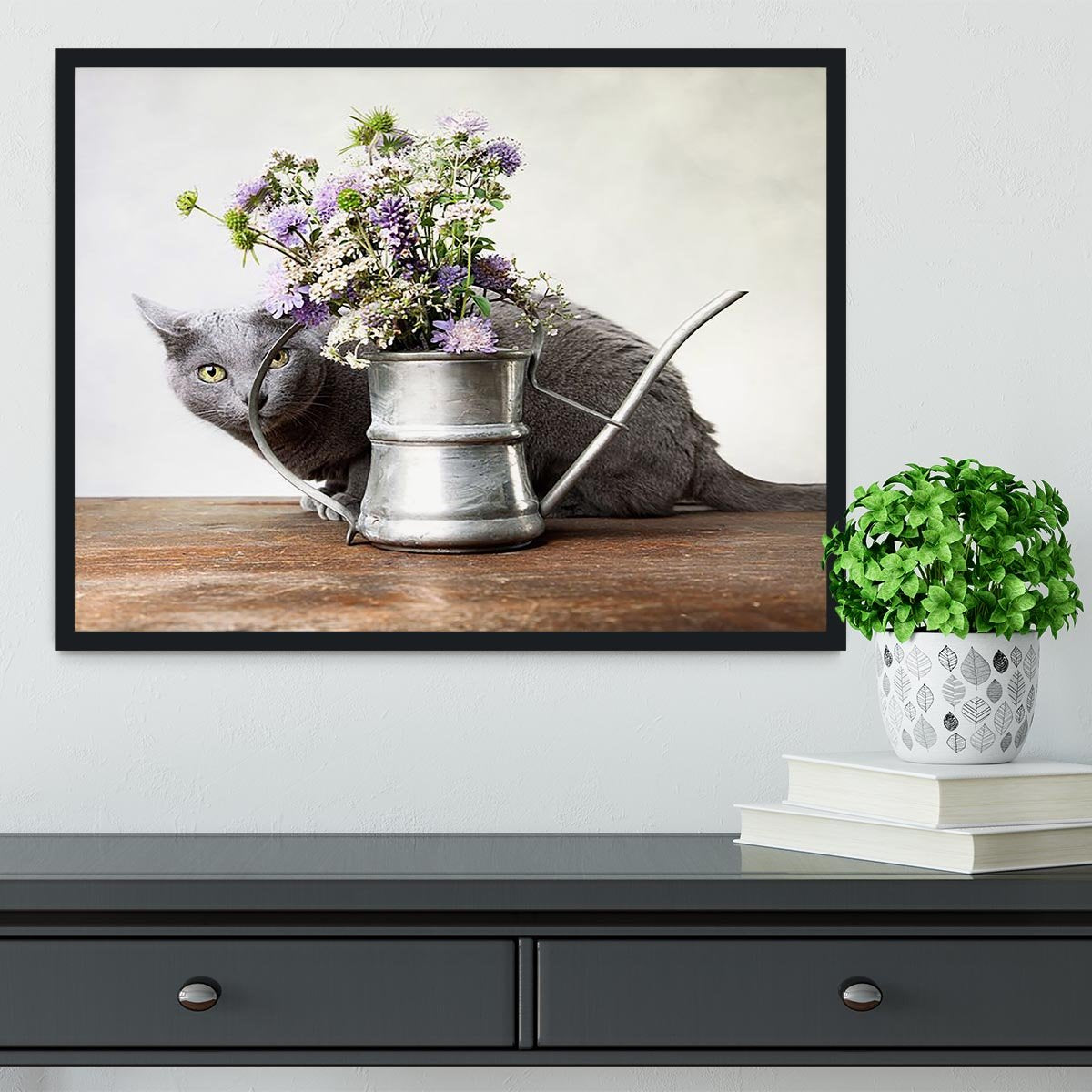 Cat with Flowers Framed Print - Canvas Art Rocks - 2