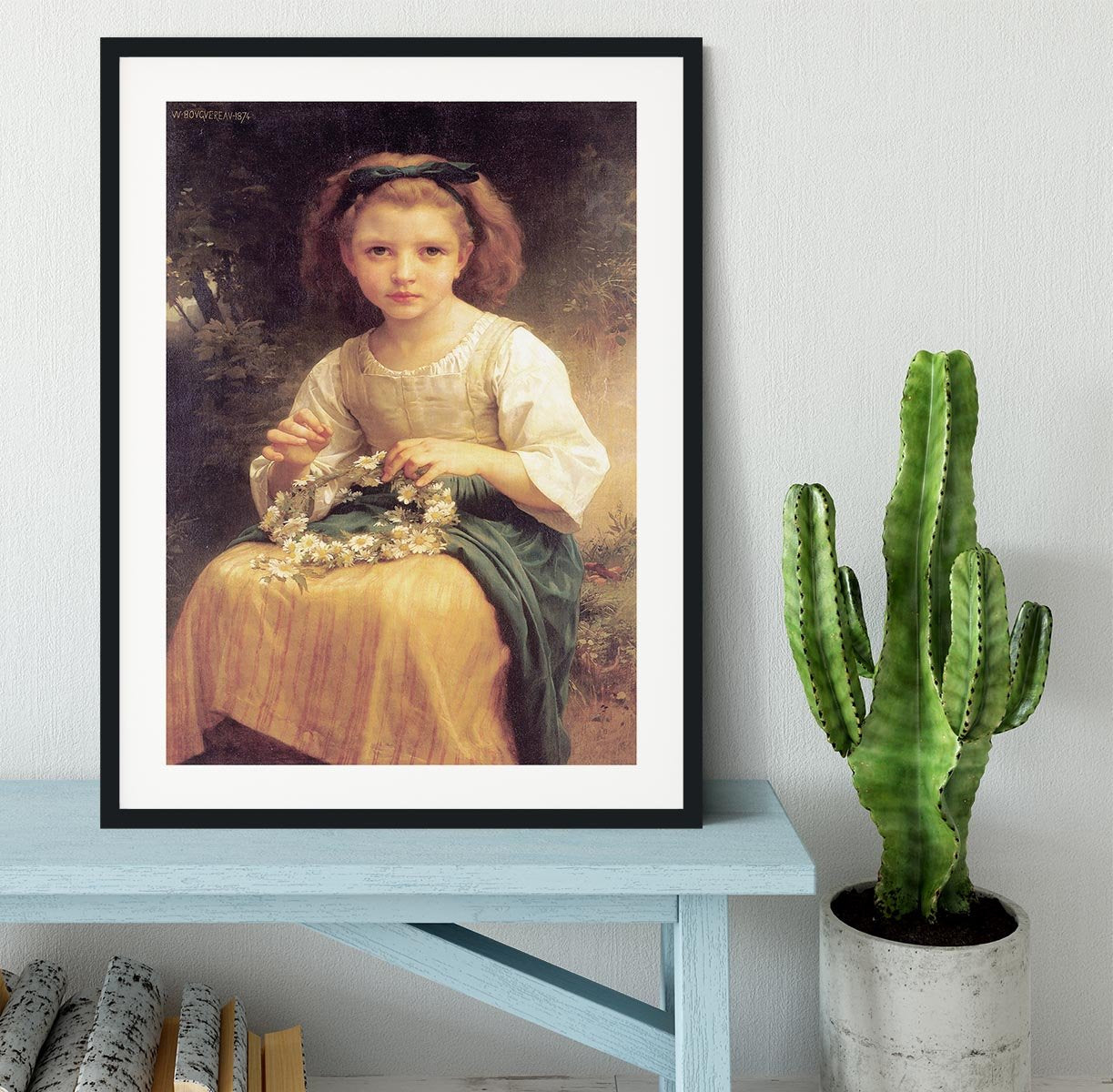 Child Braiding A Crown By Bouguereau Framed Print - Canvas Art Rocks - 1