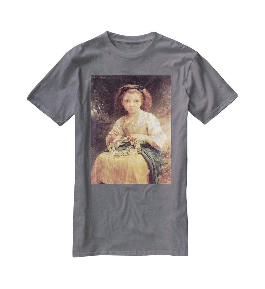 Child Braiding A Crown By Bouguereau T-Shirt - Canvas Art Rocks - 3